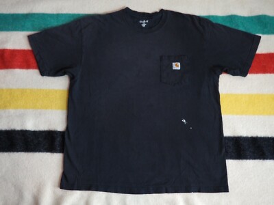 Y2k 2000s CARHARTT Distressed Faded Grunge Black Pocket Logo Tee T 