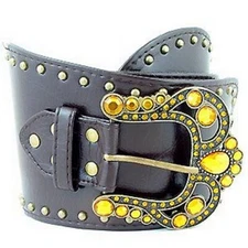 Leather Like Metal Studded Belt - Brown - BLT-TO30082BN