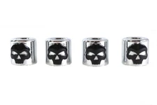 Motorshop 78143B Pushrod Cover Cup Set Chrome with Black Skull Design