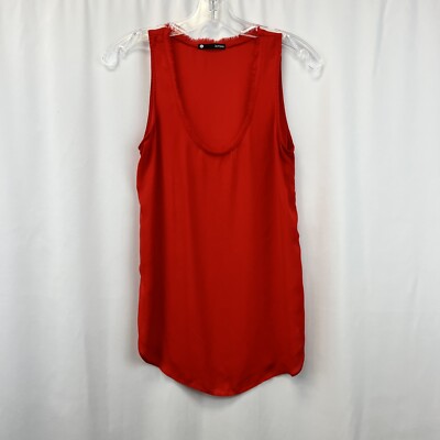 Krisa Womens Frayed Scoop Neck Tank Red Size XS