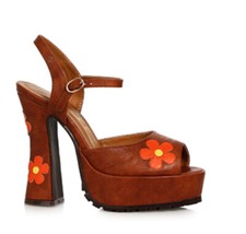 Brown Platform Flowers 60s 70s Brady Bunch Hippie Costume Sandals Chunky Heels