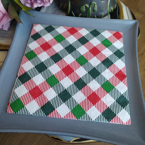 T198# 3 x Single Paper Napkins For Decoupage Green Red Tartan Check Pattern - Picture 5 of 5