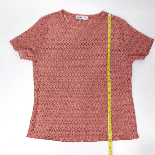 Hollister Crew Neck Pink Short Sleeve Lace Hollow Open Weave JUNIORS Large - Picture 5 of 8