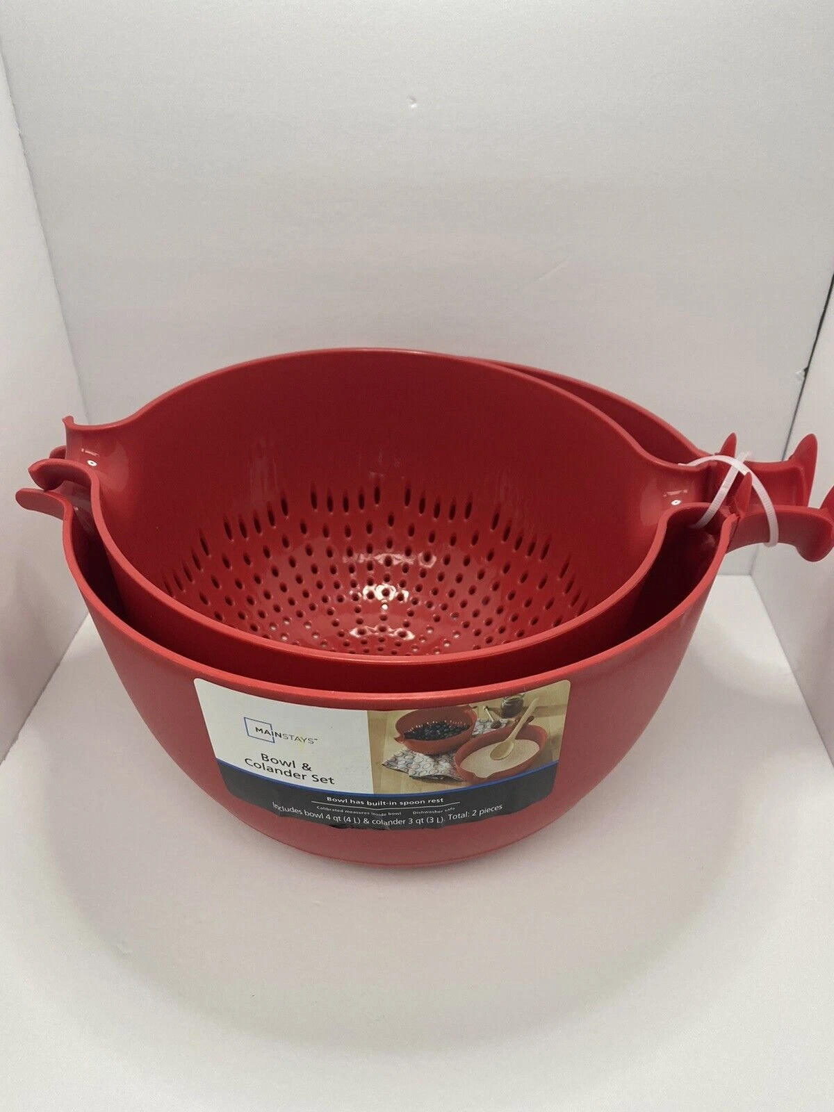 new Mainstays Mixing Bowl and Colander Set color red