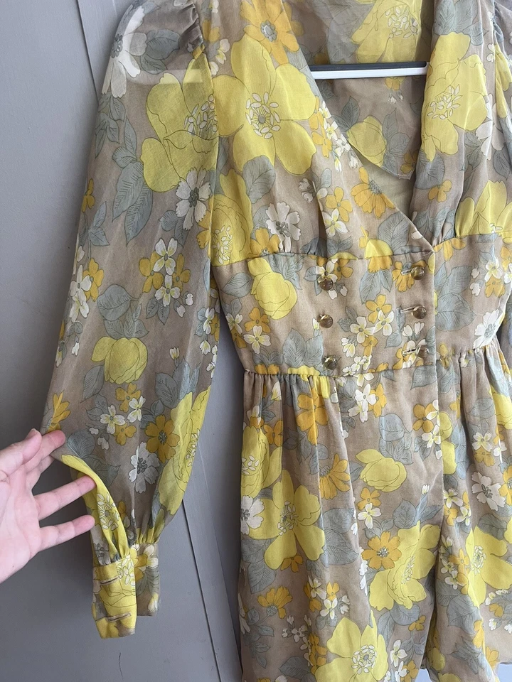 Vestido midi floral vintage años 60/70 botón delantero hecho en casa (medidas en fotos) Foto 2 de 4