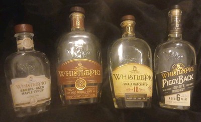 Whistle Pig Whiskey Bottles Piggyback + Small Batch & Rye 6 ~ 10 ~ 12 Yr & Syrup