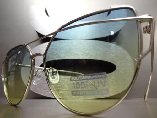 New CLASSIC VINTAGE RETRO Style SUNGLASSES Silver Frame Flat Green & Yellow Lens - Picture 2 of 10