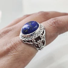 NATURAL LAPIS LAZULI GEMSTONE SOLID 925 STERLING SILVER WEDDING HEAVY MENS RING