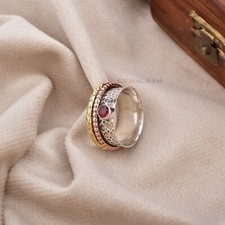 Gemstone Garnet 925 Sterling Silver Handmade Women Spinner Band Ring's Gift