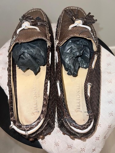 Mocassini in pelle di pitone marrone couture italiana miliardario taglia 42eu - Foto 3 di 8