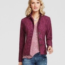 CAbi Lace Overlay Frolic Plumberry Blazer Jacket Size 8 Womens Wine Plum M