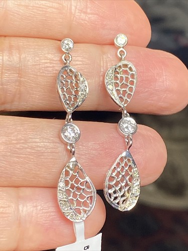 Vintage Diamond Wing Earrings Estate Fine Jewelry Pre-Owned 14K 18K White Gold - Picture 4 of 24