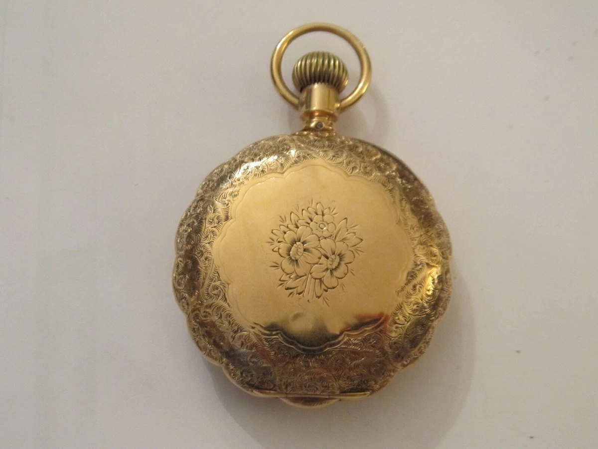 COLUMBUS NORTH STAR 18S 14 K GOLD SCALOPED HUNTING CASE POCKET