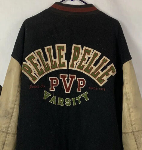 Vintage Pelle Pelle Jacket Marc Buchanan Bomber Leather Wool Coat Hip Hop XL 90s - Picture 1 of 16
