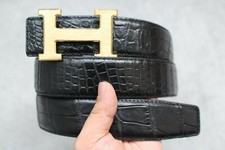 No Jointed - Black Genuine CROC Leather SKIN Men's Belt - W 1.3"