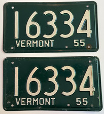 1955 Vermont License Plate PAIR Plates Chevrolet Bel Air Buick Ford Dodge Olds