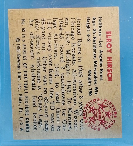1950 Bowman #52 Elroy Hirsch HOF ROOKIE RC - Picture 3 of 3
