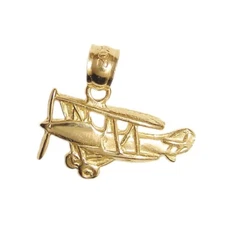 New 14k Yellow Gold Airplane Pendant