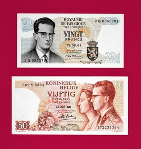 SCARCE-UNC-amp-Circ-BELGIUM-NOTES-20-FRANK-1964-P-138-amp-50-FRANK-1966-P-139