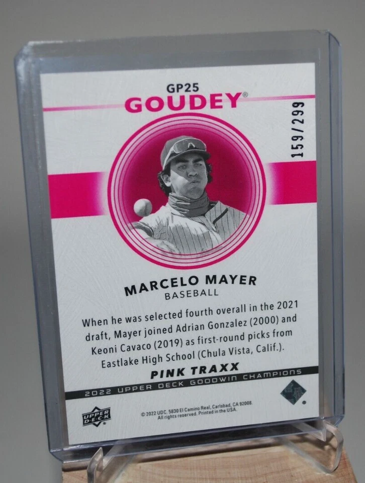 2022 Upper Deck Goodwin Champions Goudey Platinum Pink Traxx #GP25 Marcelo Mayer - Image 2 of 2
