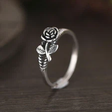 Fashion Rose Flower 925 Silver Jewelry Wedding Ring Women Ring Sz 6-10