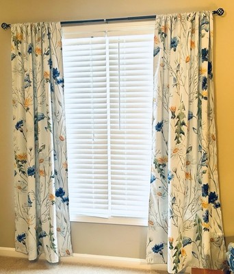 Spring Floral, Room Darkening, Watercolor Blues And Yellows.  52x84. 2Panels