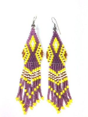 NEW PURPLE YELLOW  BEADED NATIVE STYLE HANDCRAFTED FASHION HOOK EARRINGS E6/14