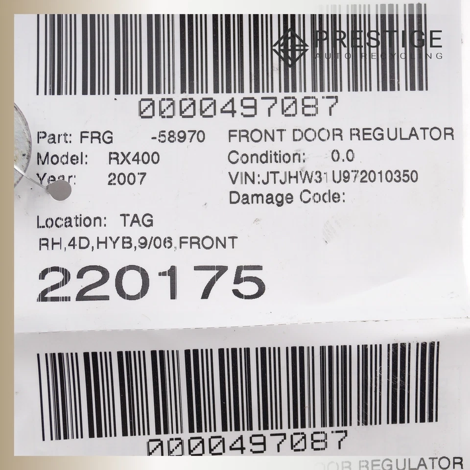 Regulador de ventana de puerta LEXUS RX400H 2006-2008 con motor delantero derecho 69801-33040 Foto 4 de 4
