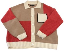 Nova Men Home Hearth Collared Cardigan L Rust Colorblock Oversized Streetwear