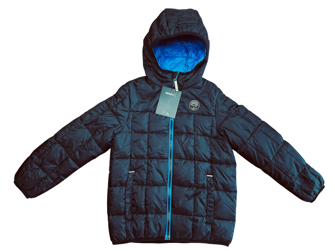 Gerry Torque Boys Lightweight Puffer Jacket Hooded Full Zip Black Blue Small NWT