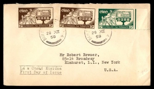 Mayfairstamps Ireland FDC 1958 Woman With Book and Harp First Day Cover aaw_3025