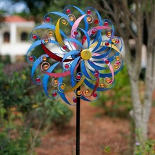 Large Colorful Metal Kinetic Wind Spinner Garden Stake Summer Yard Decor 80"H
