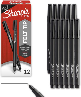 Sharpie Felt Tip Pens, Fine Point (0.4Mm), Felt Tip Markers, Black, 12 Count - J