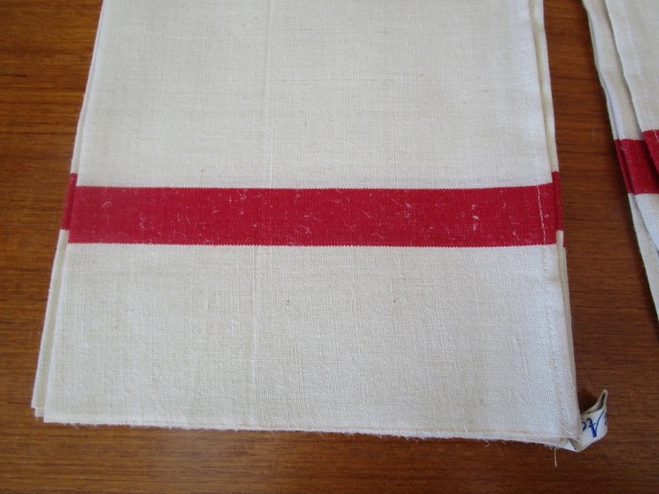 2 Torchons en toile métis lin "Fleur bleue" écrue / rayures rouges  Agalys N°2 - Photo 3/4