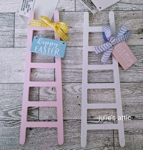 Easter Wood Decor Mini Ladders 2pc 2"x8" Happy Easter - White & Pink - 第 2/2 張圖片