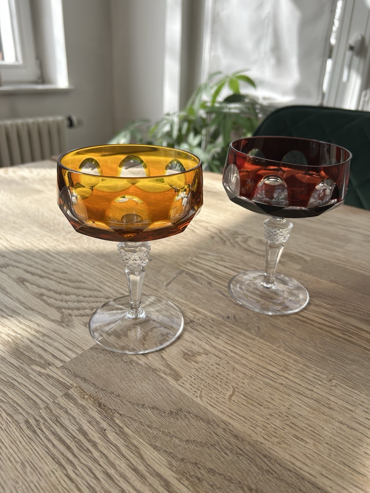 Nachtmann Antika Sektschale Champagnerglas Bleikristall Bunter Überfang Römer