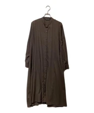 mizuiro-ind                    Stand collar flared long shirt dress brown