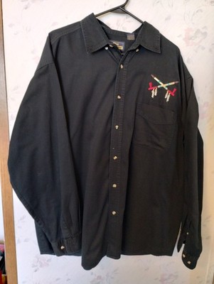 Blue Generation Long Sleeve Button Down Shirt Men's 2XL Black Peace Pipe Tribal