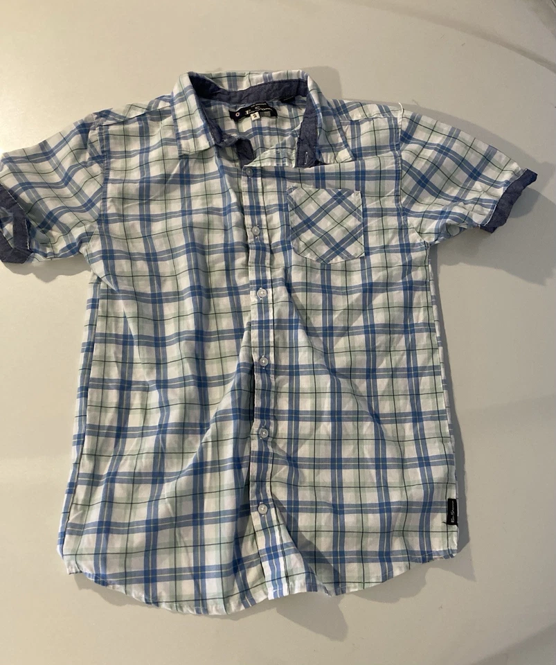 Camisa masculina Ben Sherman com botões tamanho XL 18 mangas curtas xadrez azul nova com etiquetas/sem etiquetas - Imagem 2 de 4