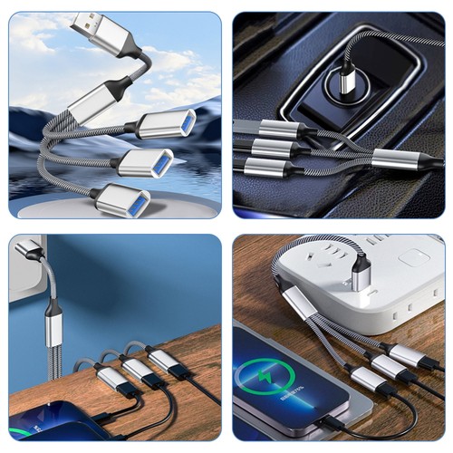 Portable 1 Male to 3 Female USB Power Splitter 3 Way Splitter Hub USB Cable - 第 11/12 張圖片