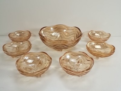 Retro Glas Dessertschale Set 7-teilig, Obstpudding/Trifle Servierschale
