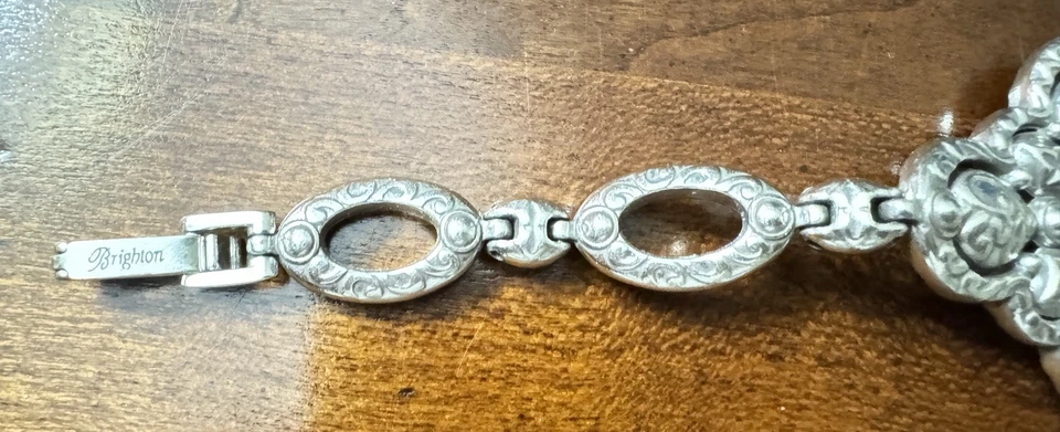 BRIGHTON Nadia Cross Bracelet Faux Turquoise Blue Stones Link Silver Plate 7 3/4 - Image 3 of 4