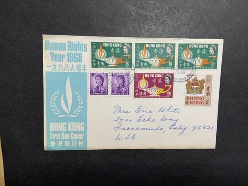 Hong Kong 1968 FDC 1st day cover to the USA Human Rights Year