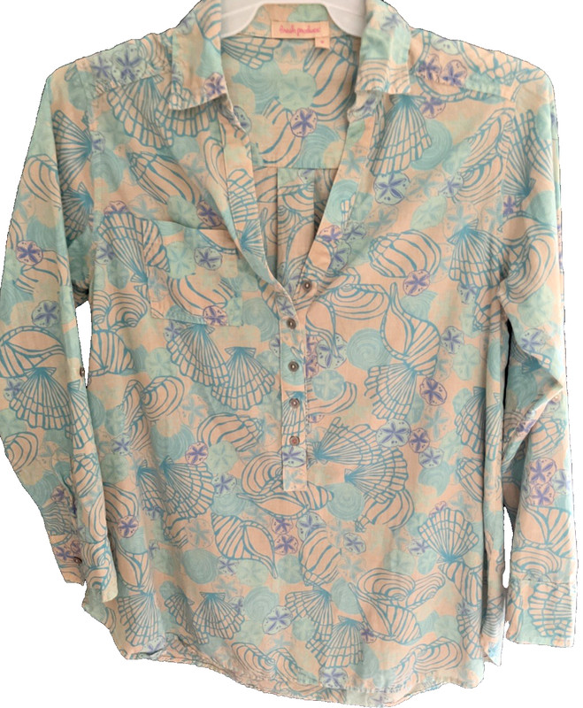  FRESH PRODUCE  Medium  SEA TIDE VOILE SHIRT light cotton shells -Tan-Turquoise