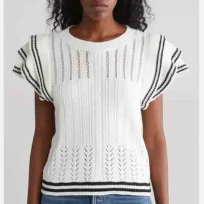 Vigoss Butterfly Sleeve Roundneck Pointelle Knit Pullover Sweater Women's XL NWT