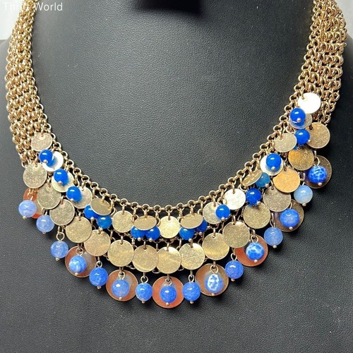 NWT Macy's Costume Jewelry Gold Tone Blue Bead Layered Dangle Chain