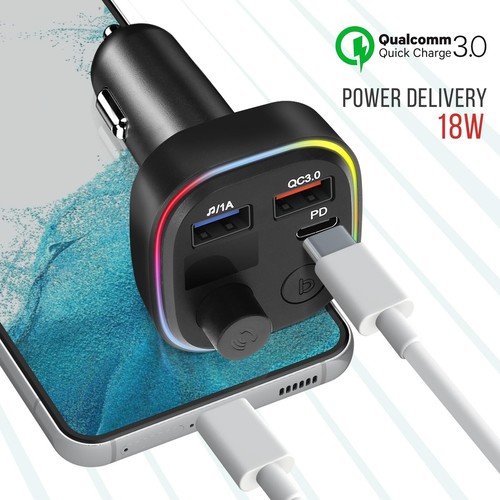 Transmisor FM Bluetooth con USB QC 3.0 y cargador de coche USB-C 18W C2 Negro - Zdjęcie 4 z 6