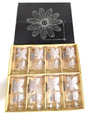 Hostess Styled By Libbey 12 Oz 8 Silver Frosted Foliage Glassware Vintage Box