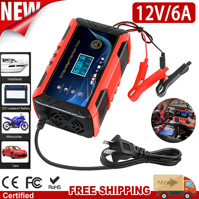 12V/6A Car Battery Charger Smart Automatic Pulse Repair Trickle