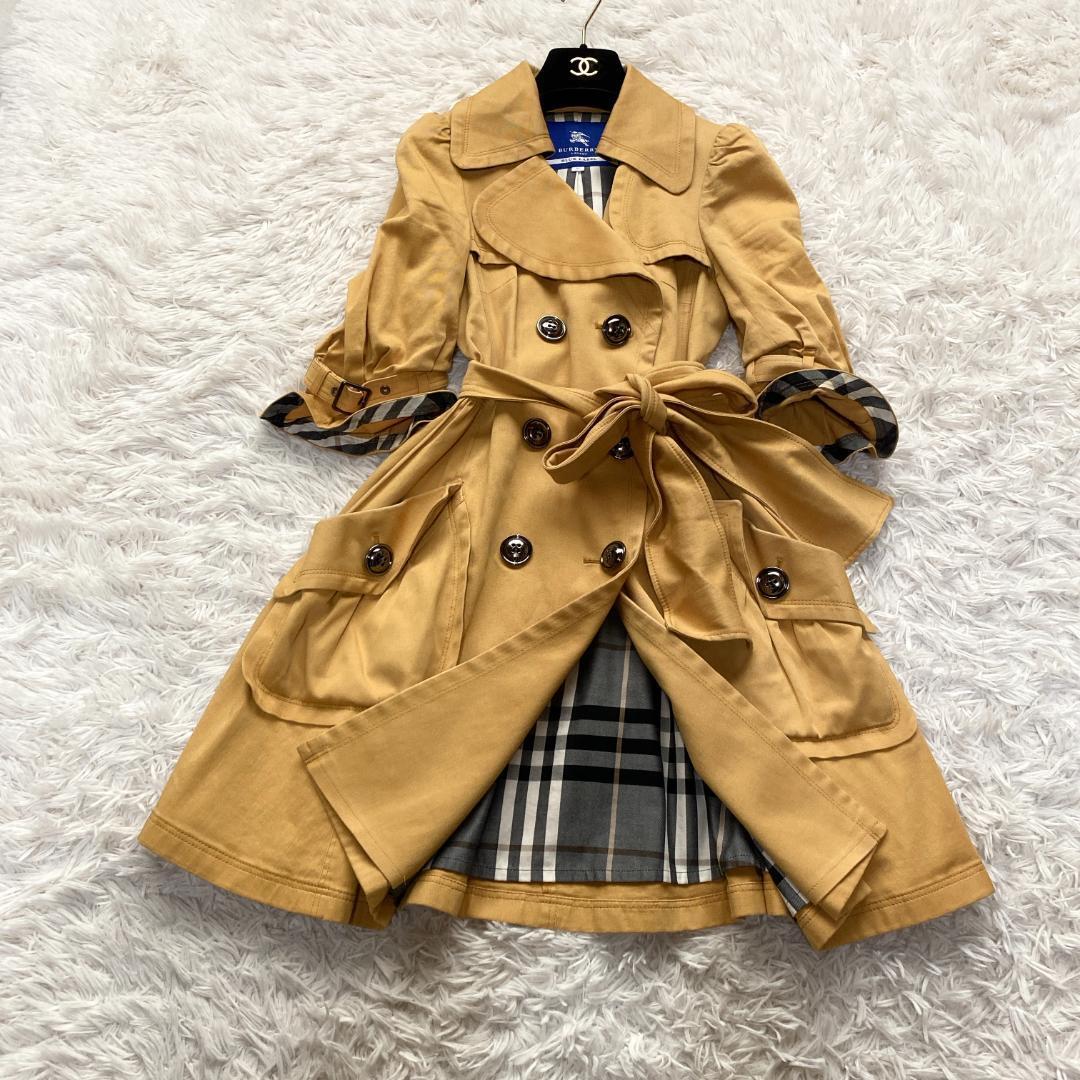 Burberry Blue Label Trench Coat Yellow Mega Check ALine Sz 36 Rare